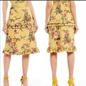 ANTONIO MELANI Yellow Floral A-Line Skirt